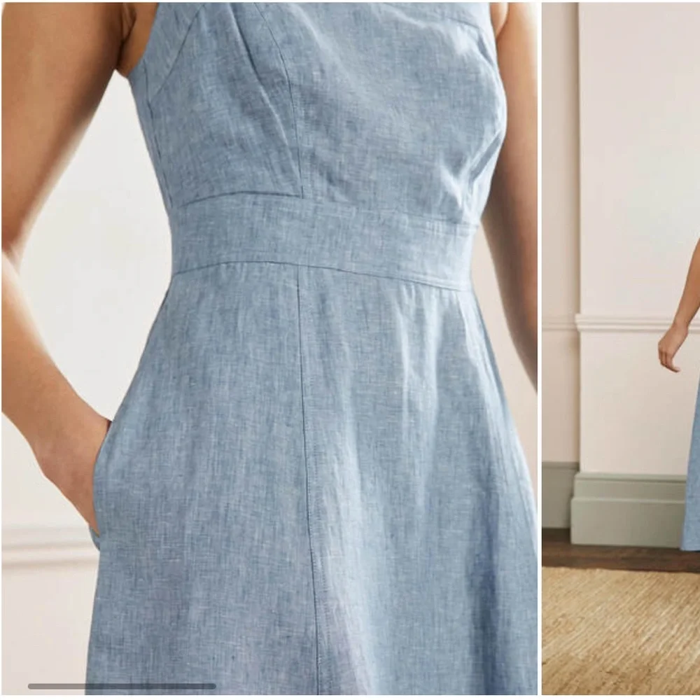Boden Virginie Linen Midi Dress Chambray bra friendly coastal 16/18R 16 18 - Picture 6 of 16